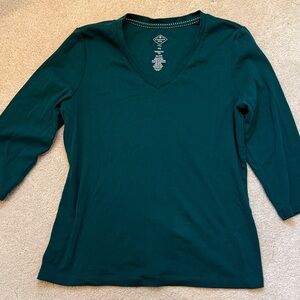 St. John’s Bay Women’s Dark Teal V-Neck 3/4 Sleeve Top